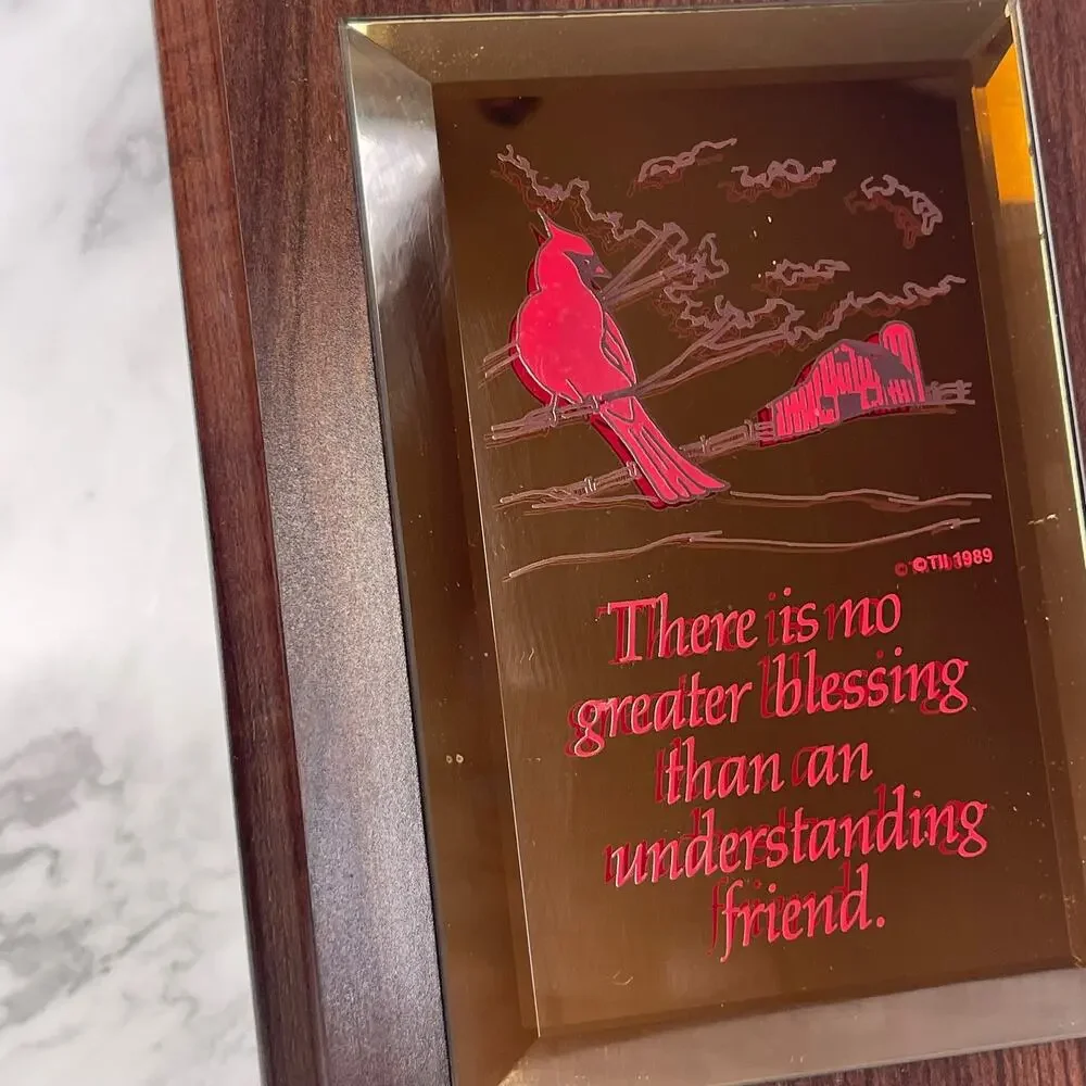 Vintage 1989 Friendship Cardinal Mirror Plaque Wood Wall Hanging TII